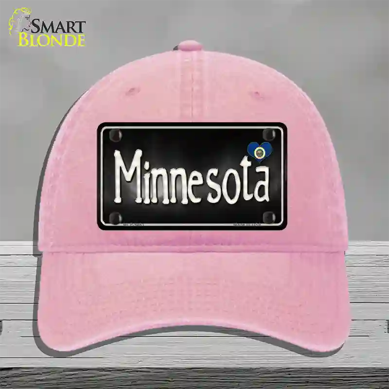 Minnesota Flag Script Novelty License Plate Hat Unconstructed Cotton / Pink