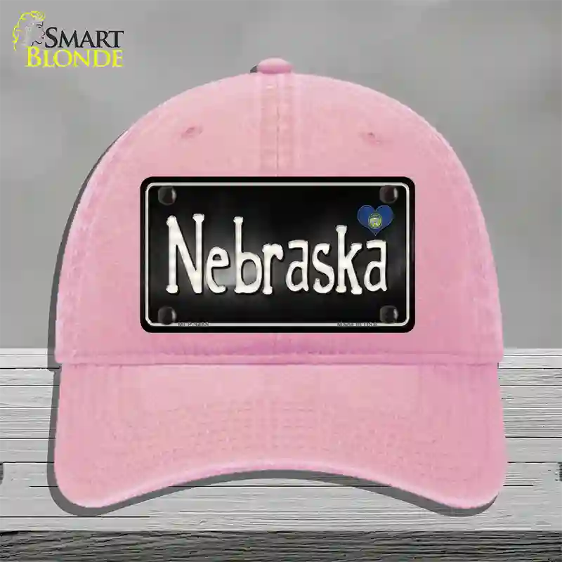 Nebraska Flag Script Novelty License Plate Hat Unconstructed Cotton / Pink