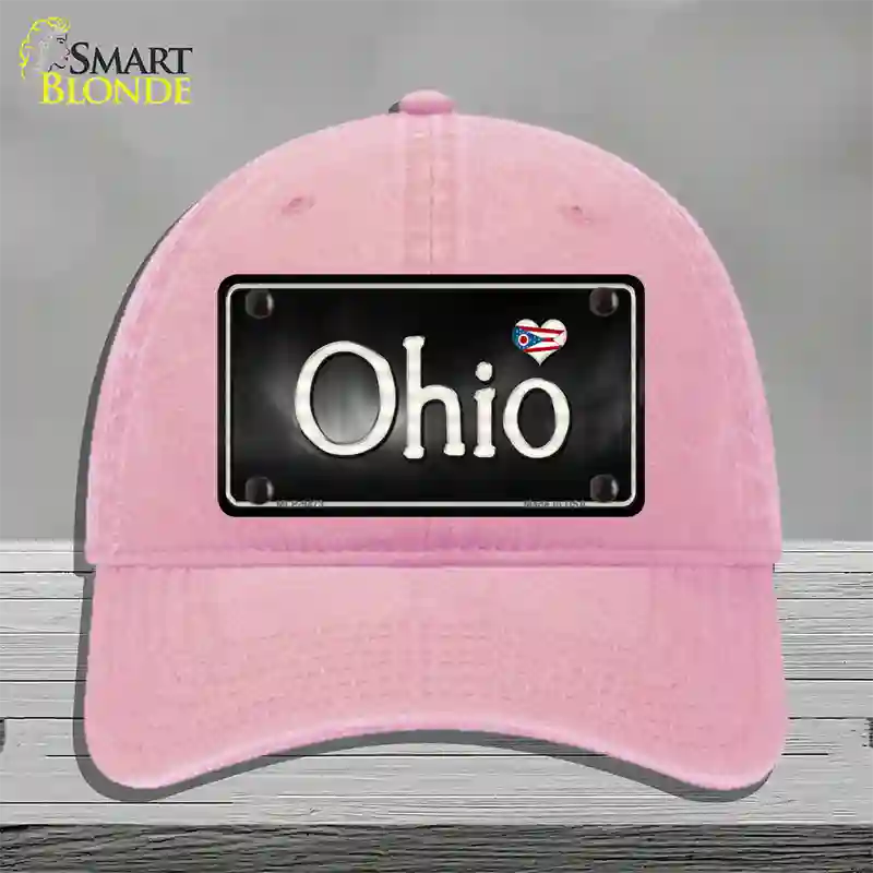 Ohio Flag Script Novelty License Plate Hat Unconstructed Cotton / Pink