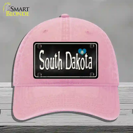 South Dakota Flag Script Novelty License Plate Hat Unconstructed Cotton / Pink