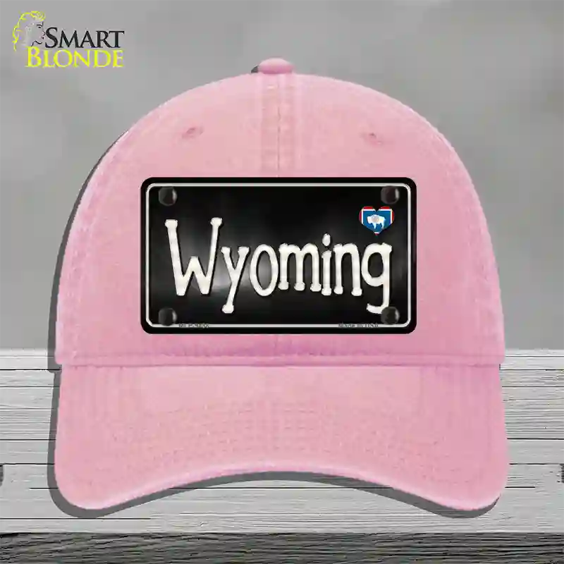 Wyoming Flag Script Novelty License Plate Hat Unconstructed Cotton / Pink