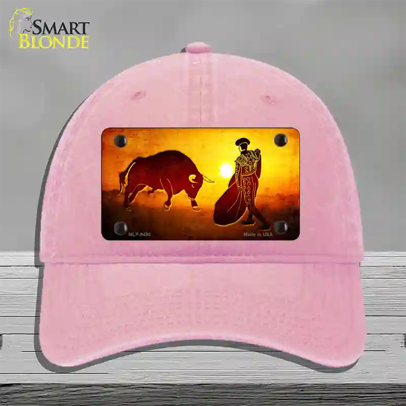 Bullfight With Sun Novelty License Plate Hat Unconstructed Cotton / Pink