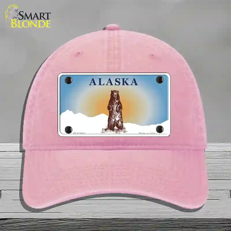 Alaska State Blank Novelty License Plate Hat Unconstructed Cotton / Pink / Alaska Bear (9511):https | Clean | Yes