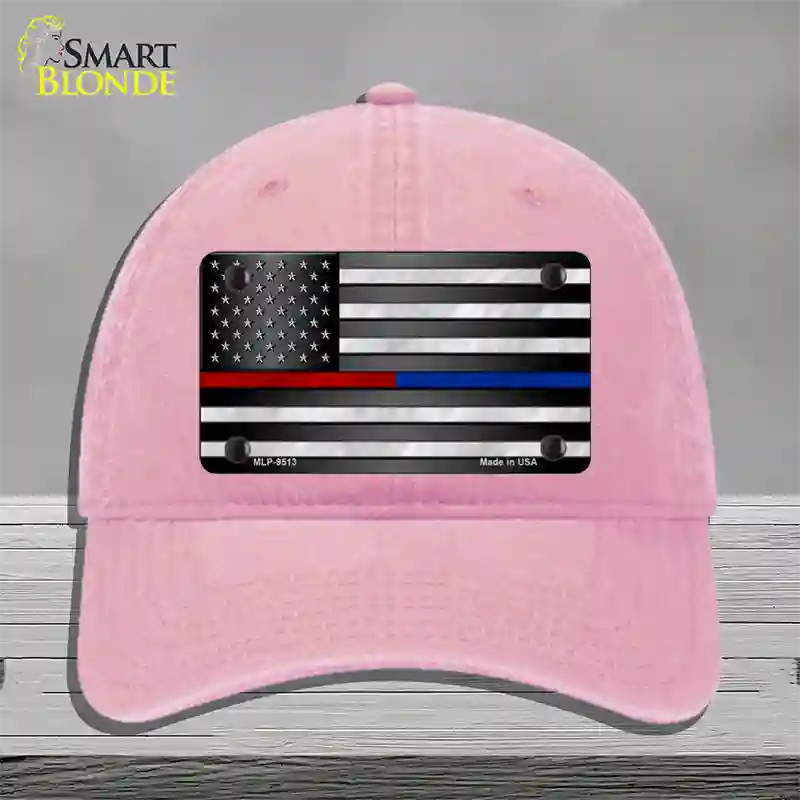 American Flag Police / Fire Novelty License Plate Hat Unconstructed Cotton / Pink