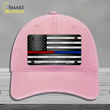 American Flag Police / Fire Novelty License Plate Hat Unconstructed Cotton / Pink