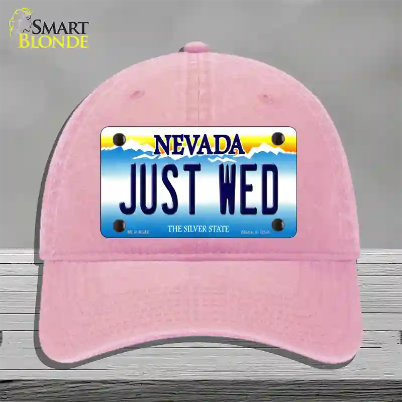 Just Wed Nevada Novelty License Plate Hat Unconstructed Cotton / Pink