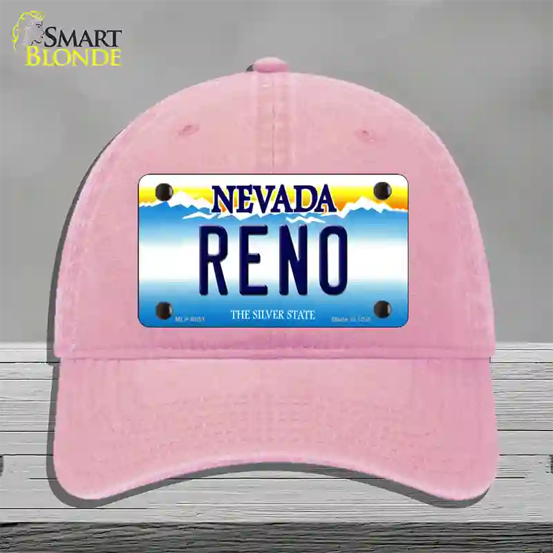 Reno Nevada Novelty License Plate Hat Unconstructed Cotton / Pink