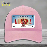 Alaska State Novelty License Plate Hat Unconstructed Cotton / Pink