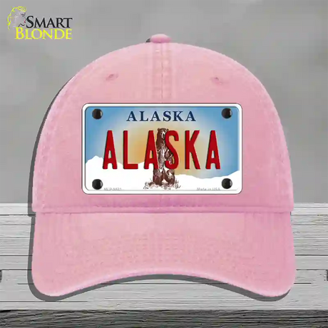 Alaska State Novelty License Plate Hat Unconstructed Cotton / Pink