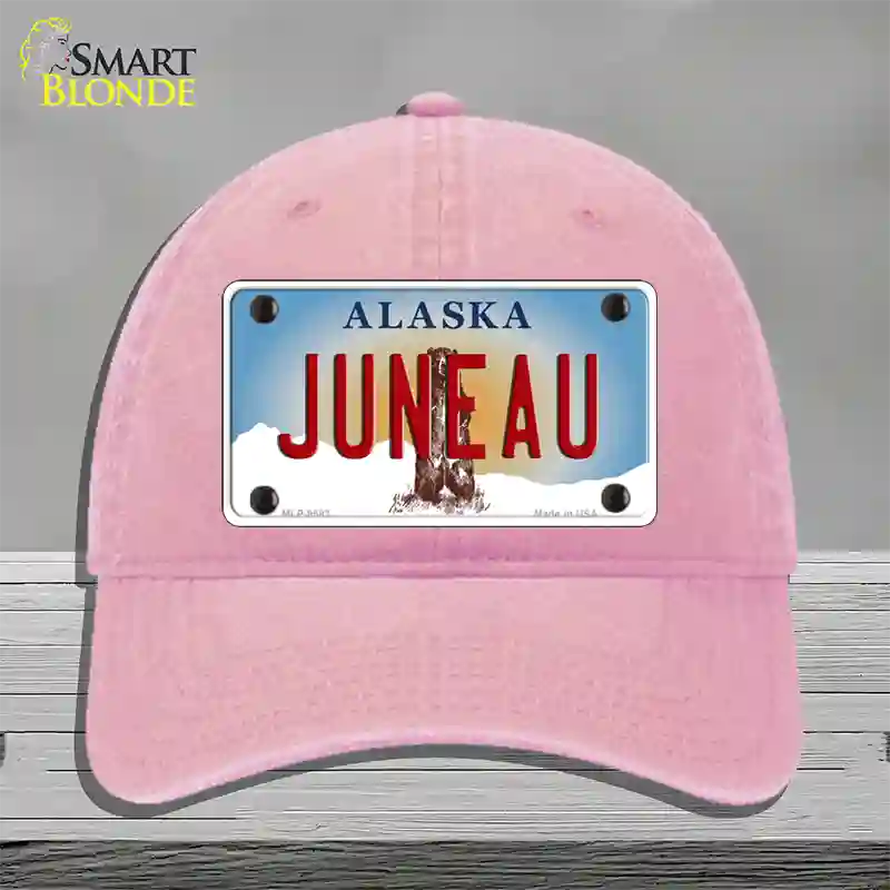 Juneau Alaska State Novelty License Plate Hat Unconstructed Cotton / Pink