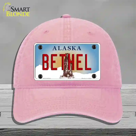 Bethel Alaska State Novelty License Plate Hat Unconstructed Cotton / Pink