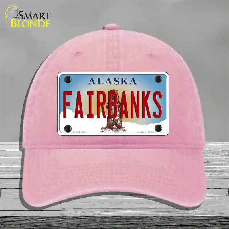 Fairbanks Alaska State Novelty License Plate Hat Unconstructed Cotton / Pink