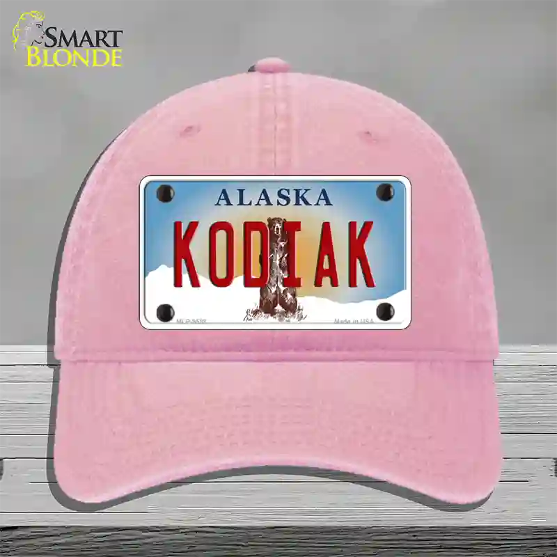 Kodiak Alaska State Novelty License Plate Hat Unconstructed Cotton / Pink