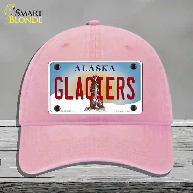 Glaciers Alaska State Novelty License Plate Hat Unconstructed Cotton / Pink