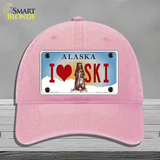 I Love Ski Alaska State Novelty License Plate Hat Unconstructed Cotton / Pink