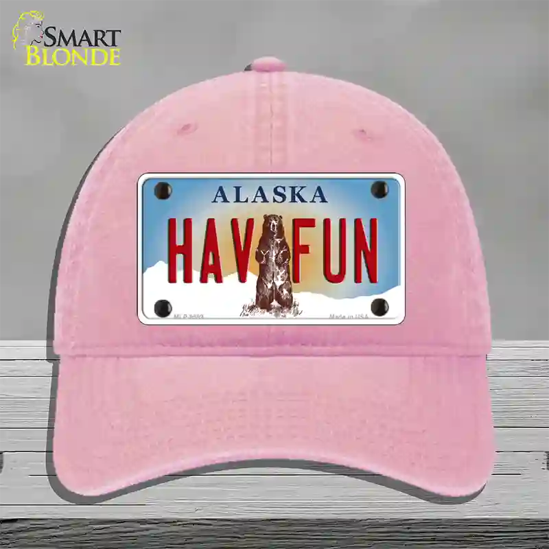 Hav Fun Alaska State Novelty License Plate Hat Unconstructed Cotton / Pink