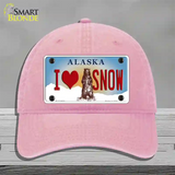 I Love Snow Alaska State Novelty License Plate Hat Unconstructed Cotton / Pink