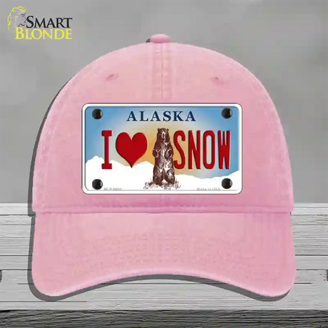 I Love Snow Alaska State Novelty License Plate Hat Unconstructed Cotton / Pink