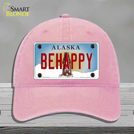 Be Happy Alaska State Novelty License Plate Hat Unconstructed Cotton / Pink