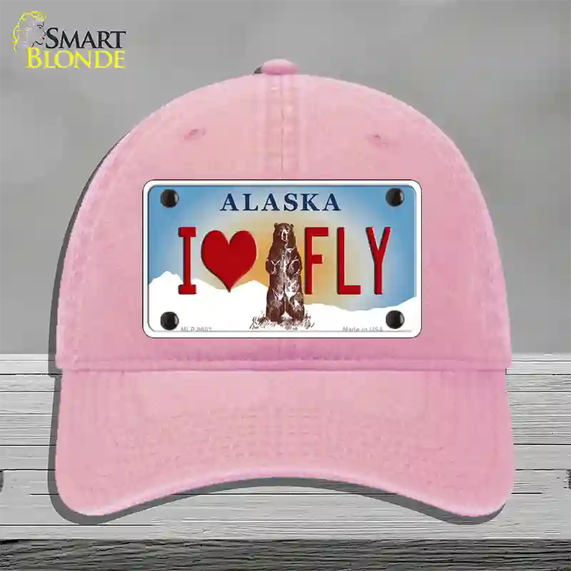 I Love Fly Alaska State Novelty License Plate Hat Unconstructed Cotton / Pink