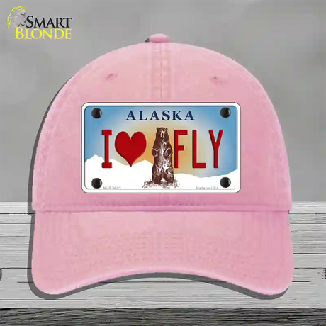 I Love Fly Alaska State Novelty License Plate Hat Unconstructed Cotton / Pink