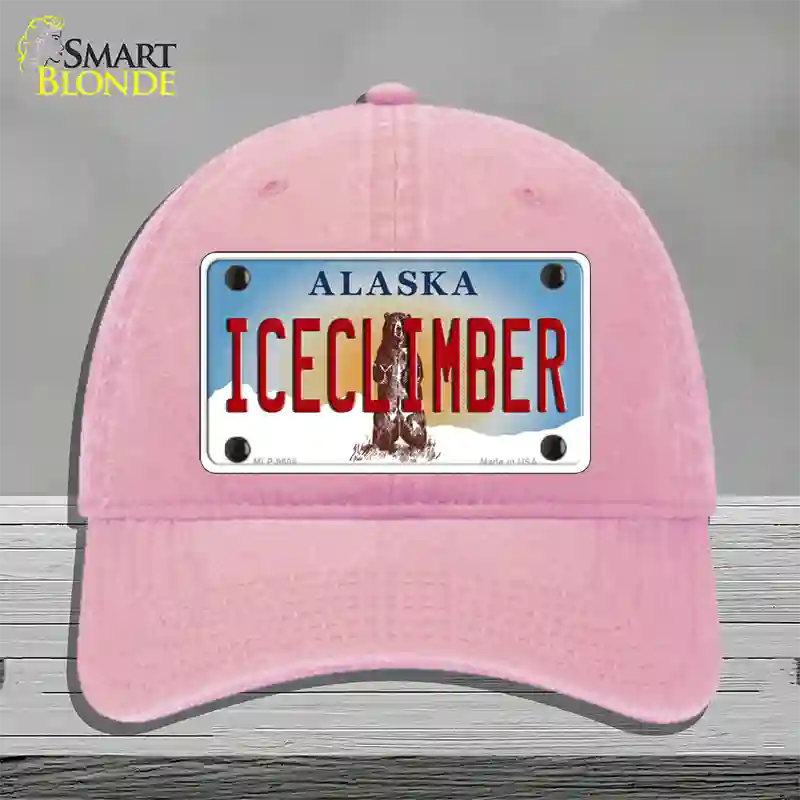 Ice Climber Alaska State Novelty License Plate Hat Unconstructed Cotton / Pink