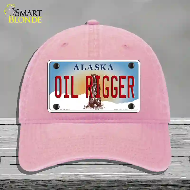 Oil Rigger Alaska State Novelty License Plate Hat Unconstructed Cotton / Pink