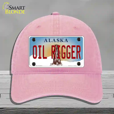 Oil Rigger Alaska State Novelty License Plate Hat Unconstructed Cotton / Pink