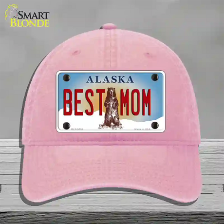 Best Mom Alaska State Novelty License Plate Hat Unconstructed Cotton / Pink