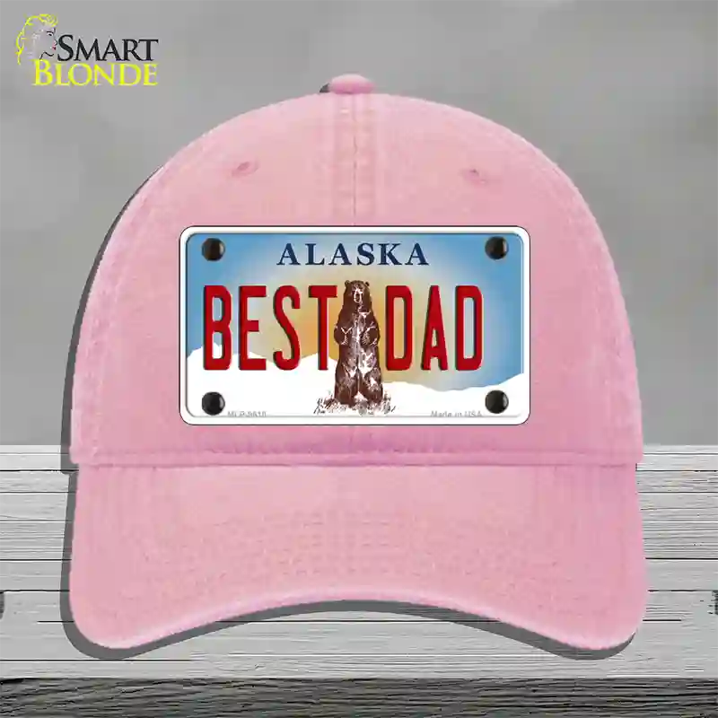 Best Dad Alaska State Novelty License Plate Hat Unconstructed Cotton / Pink