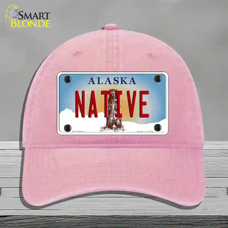 Native Alaska State Novelty License Plate Hat Unconstructed Cotton / Pink