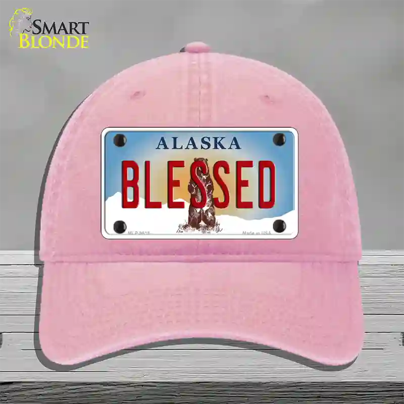 Blessed Alaska State Novelty License Plate Hat Unconstructed Cotton / Pink