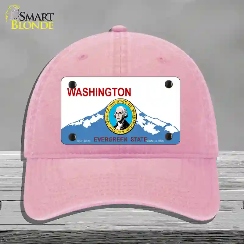 Washington With Seal Novelty License Plate Hat Unconstructed Cotton / Pink