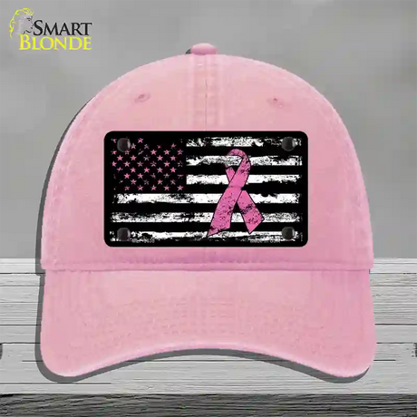 Vintage American Flag Pink Ribbon Novelty License Plate Hat Unconstructed Cotton / Pink