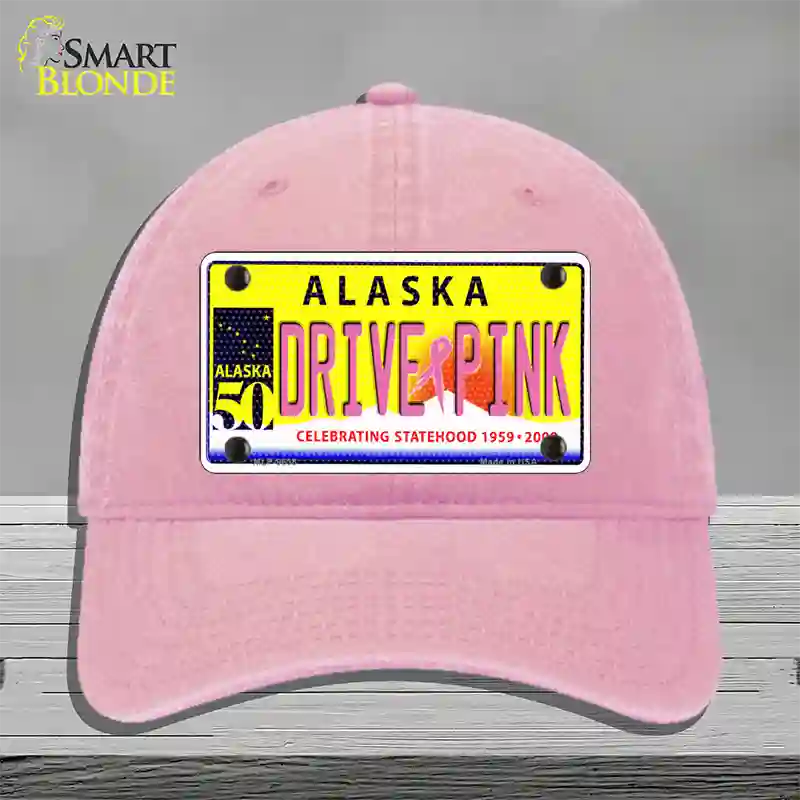 Drive Pink Alaska Novelty License Plate Hat Unconstructed Cotton / Pink