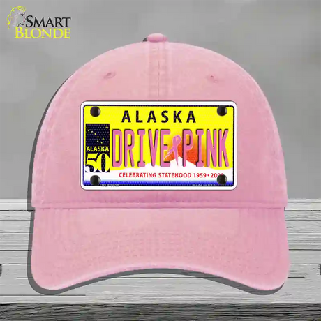 Drive Pink Alaska Novelty License Plate Hat Unconstructed Cotton / Pink