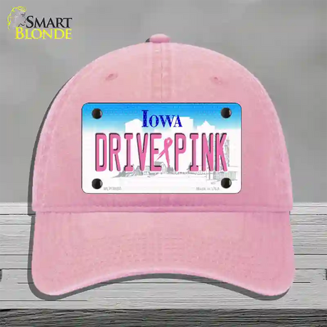 Drive Pink Iowa Novelty License Plate Hat Unconstructed Cotton / Pink