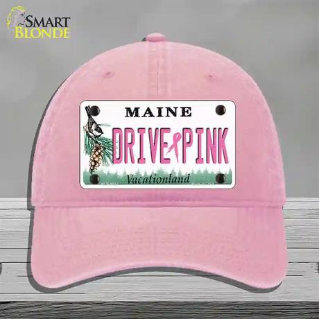 Drive Pink Maine Novelty License Plate Hat Unconstructed Cotton / Pink