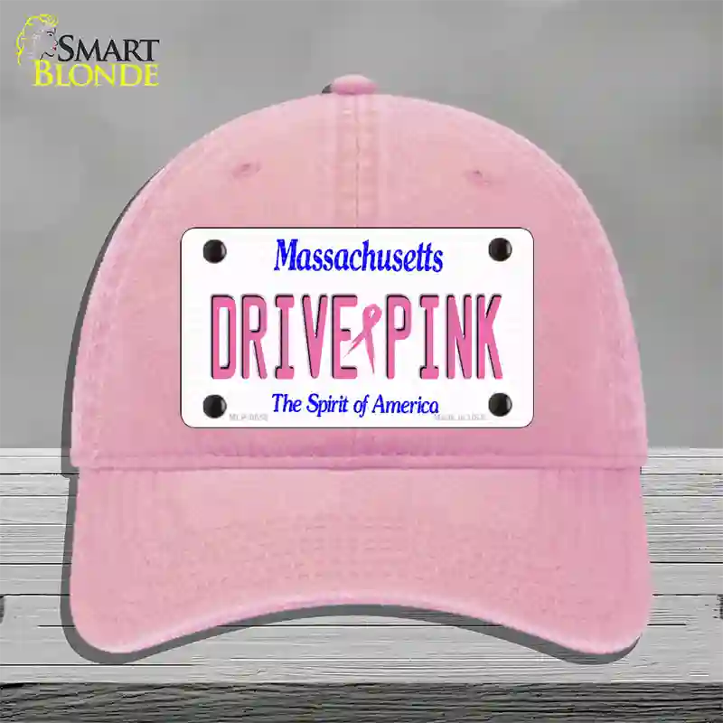 Drive Pink Massachusetts Novelty License Plate Hat Unconstructed Cotton / Pink