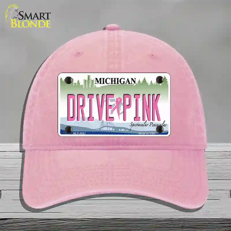 Drive Pink Michigan Novelty License Plate Hat Unconstructed Cotton / Pink