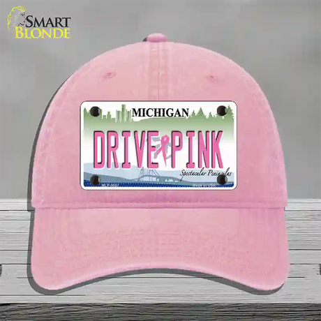 Drive Pink Michigan Novelty License Plate Hat Unconstructed Cotton / Pink