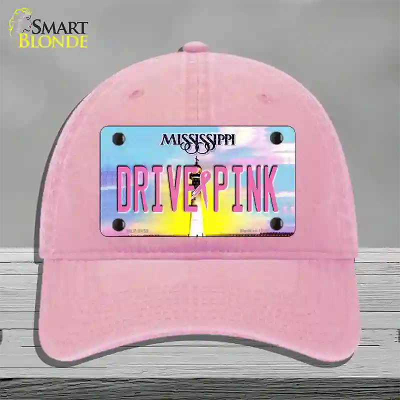 Drive Pink Mississippi Novelty License Plate Hat Unconstructed Cotton / Pink