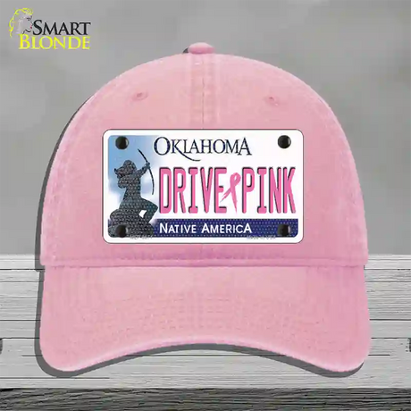 Drive Pink Oklahoma Novelty License Plate Hat Unconstructed Cotton / Pink