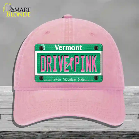 Drive Pink Vermont Novelty License Plate Hat Unconstructed Cotton / Pink