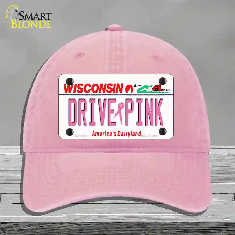 Drive Pink Wisconsin Novelty License Plate Hat Unconstructed Cotton / Pink