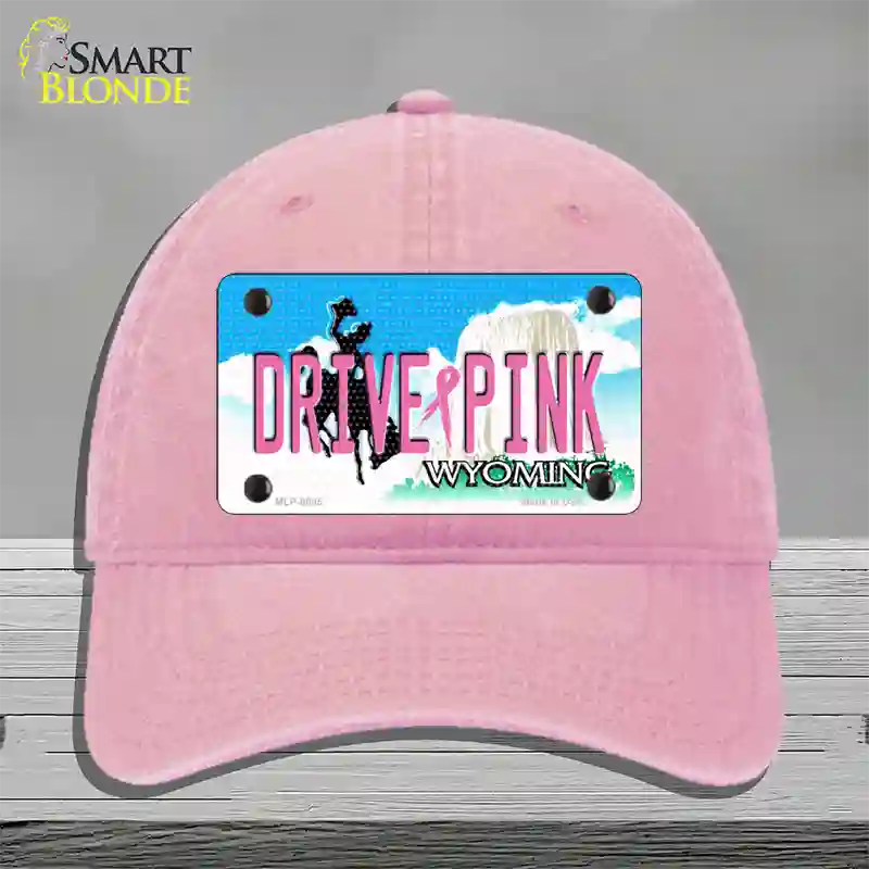 Drive Pink Wyoming Novelty License Plate Hat Unconstructed Cotton / Pink