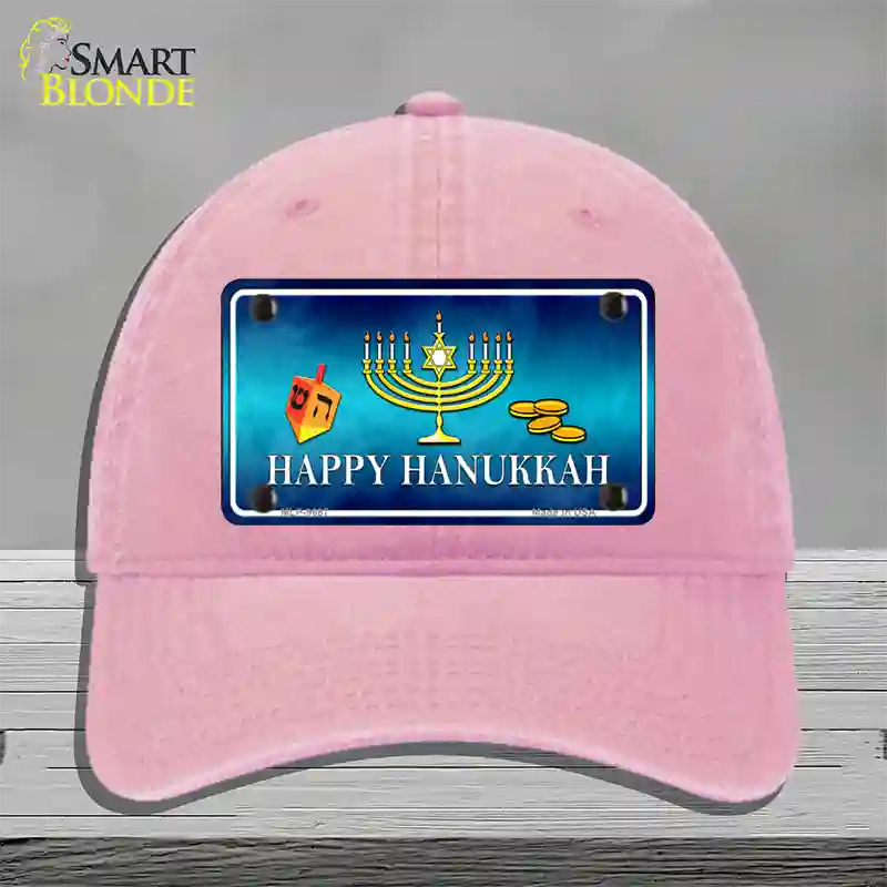 Happy Hanukkah Novelty License Plate Hat Unconstructed Cotton / Pink