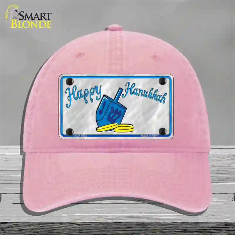 Happy Hanukkah Dreidel Novelty License Plate Hat Unconstructed Cotton / Pink