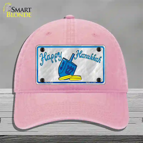 Happy Hanukkah Dreidel Novelty License Plate Hat Unconstructed Cotton / Pink