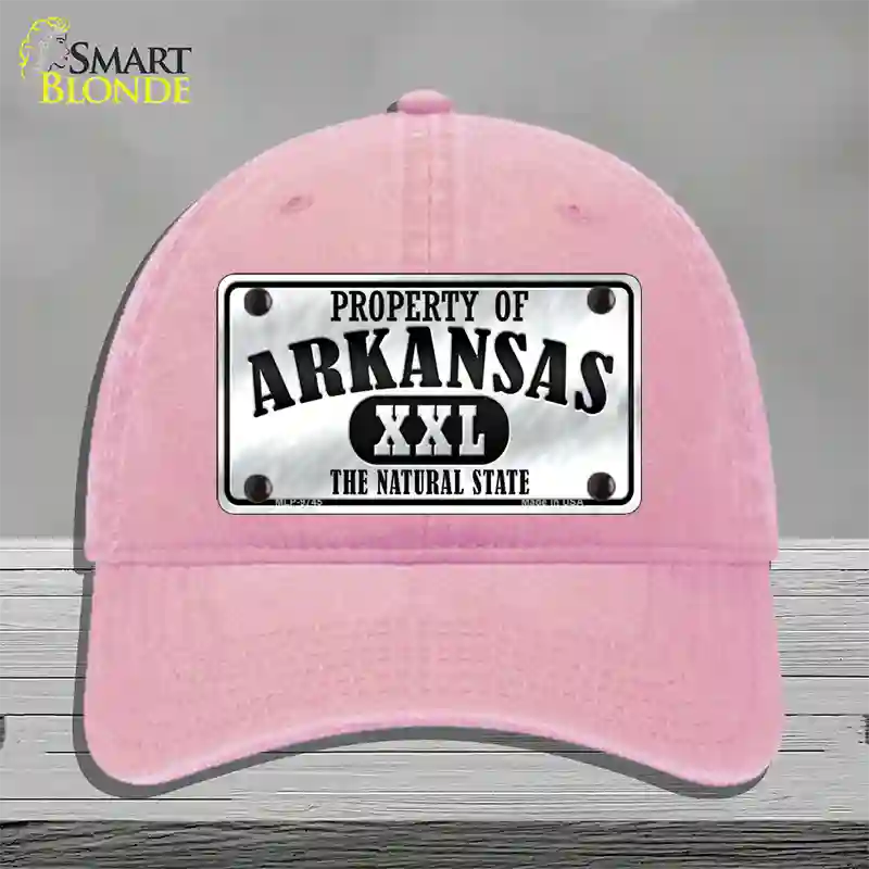 Property Of Arkansas Novelty License Plate Hat Unconstructed Cotton / Pink